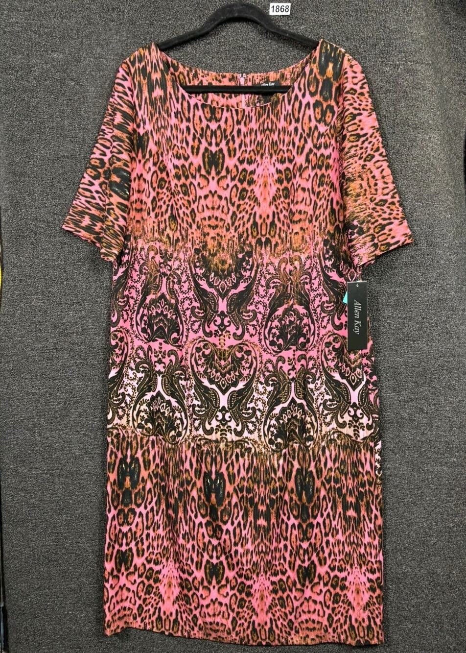 Allen Kay Shirt Dress Womens Size 16 Multicolor Animal Print Short Sleeves NEW